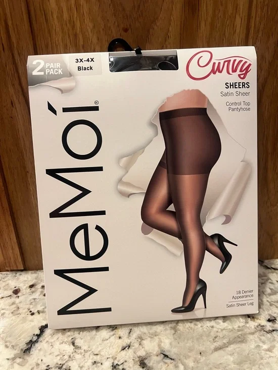 Moi Black Sheer Control Top Pantyhose - 2 Pair - Picture 1 of 4